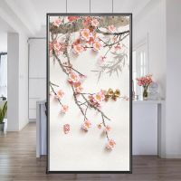 Window Film Privacy Plum Blossom Non Adhesive Glass Sticker Sun Protection Heat Control  Window Coverings for Homedecor Window Sticker and Films