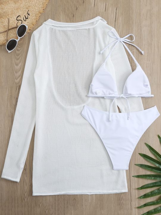 cc-slit-cuff-plunge-neck-three-pieces-bikini-set-with-cover-up-plain-swimsuit-women-swimwear-2023-bikinis-summer-beach-bathing-suit