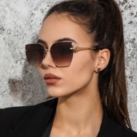 【CC】♧₪  Sunglasses Brand Designer Fashion Rimless Gradient Glasses Shades Cutting Ladies Frameless Eyeglass