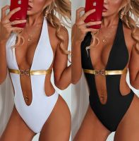 [COD] AliExpress womens swimsuit gold belt buckle black one-piece bikini bikini2110