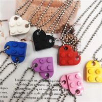 2Pcs Cute Love Heart Brick Pendant Necklace for Couples Friendship Women Men Elements Couple Valentines Gifts Punk Necklace