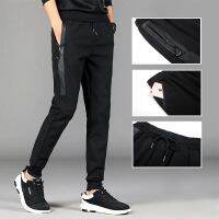 COD ✤๑❆ qafh47 long pants ?Ready stock！ Summer thin large size sweatpants mens pure black self-cultivation work pants stretch loose casual nine-point beam feet men clothing