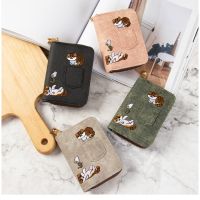 Embroidery Cat Women Short Wallet Zipper Coin Purse Short Womens Wallet Kawaii Mini Cards Holder Clutch for Girl Carteras Mujer Wallets