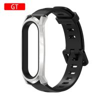 【HOT SALE】 【The-Best】 【New-store】 สายรัดสำหรับ Mi Band 5สร้อยข้อมือกีฬากรอบโลหะสายรัดข้อมือซิลิโคน Mi Band 4สายนาฬิกาข้อมือเปลี่ยน