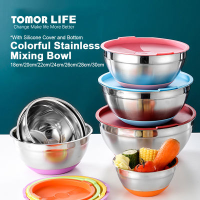 สแตนเลสชามผสม Tomor Life มีสีสันด้วยปลอกซิลิโคนและล่าง