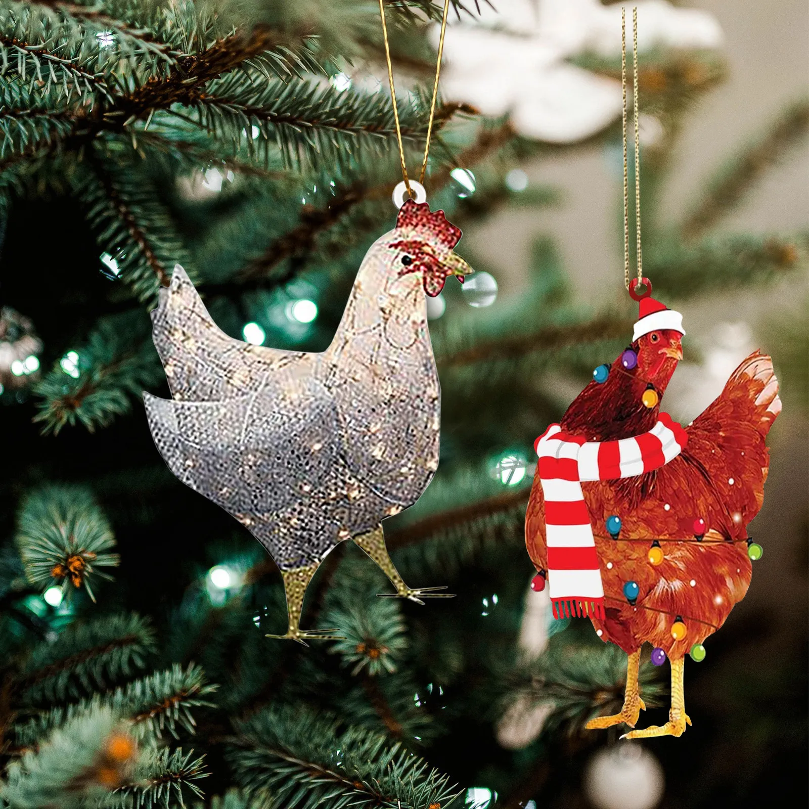 JUE-FISH Christmas Tree Scarf Chicken Ornaments Animal Xmas Tree Hanging  Home Holiday Party Children Room