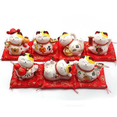 4 inch Maneki Neko Ceramic Lucky Cat Home Decor Porcelain Ornaments Creative Business Gifts Fortune Cat Money Box Fengshui Craft