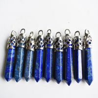 Wholesale 10pcslot Fashion good quality natural lapis lazuli Hexagonal pillar charms pendants 12x50mm for jewelry making free