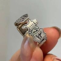 New Trend Hip Hop Graffiti Gingerbread Man Rings Women 39;s Creative Stainless Steel Design Metal Party Casual Rings New Year Gifts