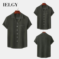 IELGY เสื้อเชิ้ตคอปกโปโลแขนสั้นลำลองหล่อเข้าได้กับทุกชุดสำหรับผู้ชายผู้ชาย