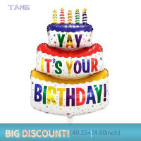 ?【Lowest price】TANG Happy Birthday cake ลูกโป่งขนาดใหญ่3ชั้นสีเทียนเค้กบอลลูนหมีเค้ก Ballon สำหรับเด็ก Birthday PARTY Baby Shower decors