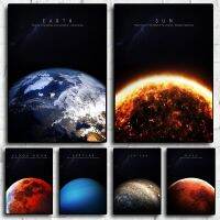 Space Solar System Earth Sun Retro Minimalism Art Home Wall ตกแต่งภาพ-ห้องความละเอียดสูง Living Study คุณภาพผ้าใบภาพวาด Posters