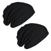 2X Mens Slouchy Long Beanie Knit Cap for Summer Winter Oversize Black