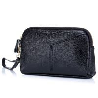 MJ Women Clutches Soft Split Cow Leather Day Clutch Wristlet Phone Bag Ladies Small Hand Bag Zipper Wallet High Capacity