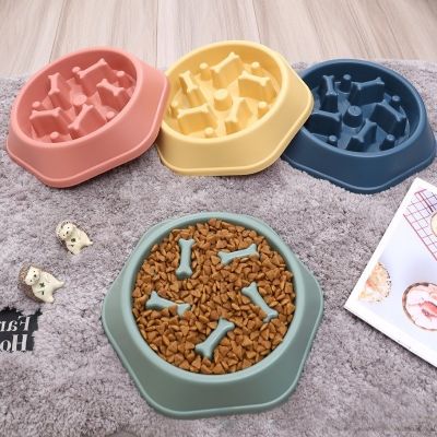 Pet Cat Dog Slow Food Bowl Anti-Choking Healthy Eating Food Bowl Thickened And Non-slip Multiple Colors Shapes Pet Supplies