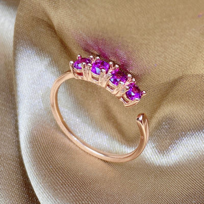 [COD] การออกแบบเฉพาะแหวนโกเมนสีม่วงฟันดำผู้หญิงแมทช์ง่ายลำลอง ins แหวนเปิดลมเย็น