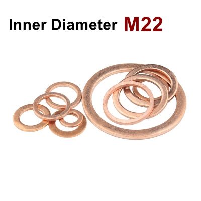 【CW】 Copper Flat Washer M22 Seal Gasket inner diameter 22mm Sealing Ring Thin Sheet T3 Red copper washer