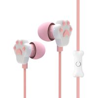 Cute Cat Paw Earphone For Girls 3.5mm Wired In-ear Headphone With Mic Gaming Stereo Music Earbuds Headset For Samsung For Xiaomi Over The Ear Headphon