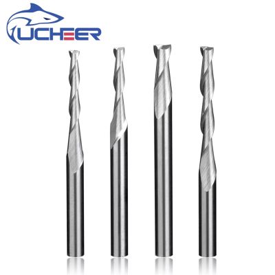 UCHEER 2 ขลุ่ย 3.175mm / 4mm / 6mm จมูกแบน Spira End Milling Cutter CNC Cutting Bits สําหรับงานไม้คาร์ไบด์ Tool Endmill