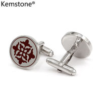 Kemstone Silver Plated ดอกไม้พิมพ์ Mens กระดุมข้อมือเสื้อเชิ้ต Links - INTL