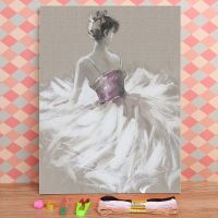 ▤ Ballet Woman Printed Water-Soluble Canvas 11CT Cross Stitch DIY Embroidery Full Kit DMC Threads Sewing Craft Knitting Needle