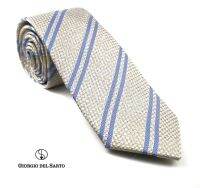 Giorgio Del Sarto Silk Necktie Grey with Blue Stripe Fabric Texture เนคไทผ้าไหมลายพื้นสีเทามีเท็กเจอร์