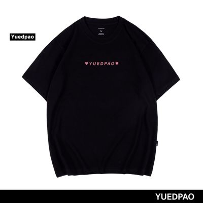 MiinShop เสื้อผู้ชาย เสื้อผ้าผู้ชายเท่ๆ Yuedpao เสื้อยืด OVERSIZE Pink LOGO รับประกันไม่ย้วย 2 ปี เสื้อยืดสีพื้น OVERSIZE_สี BLACK เสื้อผู้ชายสไตร์เกาหลี