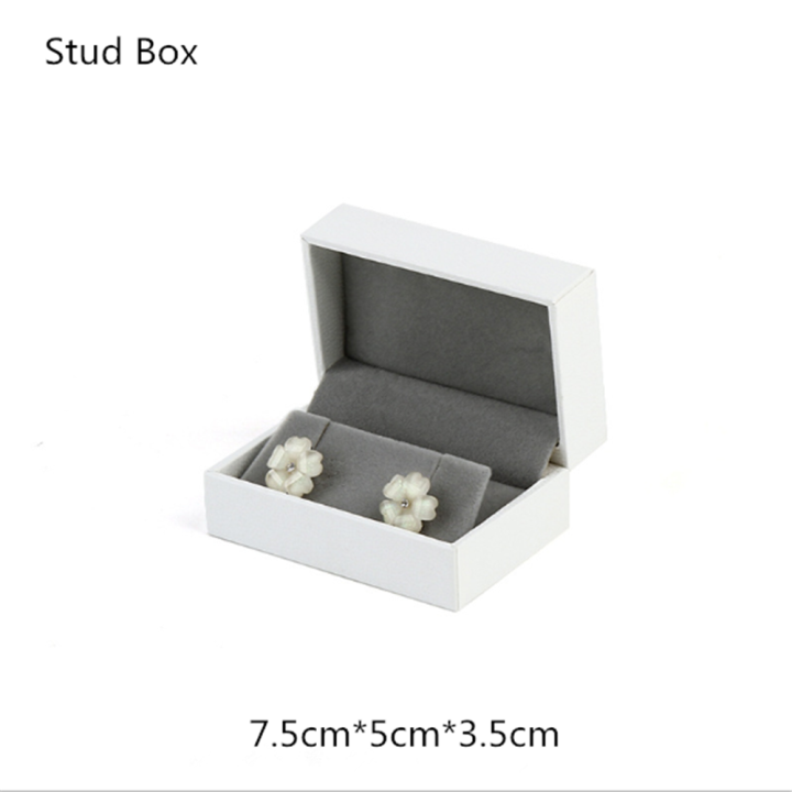 สร้อยข้อมือกล่องต่างหูมุมขวา-จี้-กล่องเครื่องประดับต่างหูกระดาษย่นเกรดสูงสีขาว