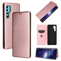 TCL 20 Pro 5G Case, EABUY Carbon Fiber Magnetic Closure with Card Slot Flip Case Cover for TCL 20 Pro 5G