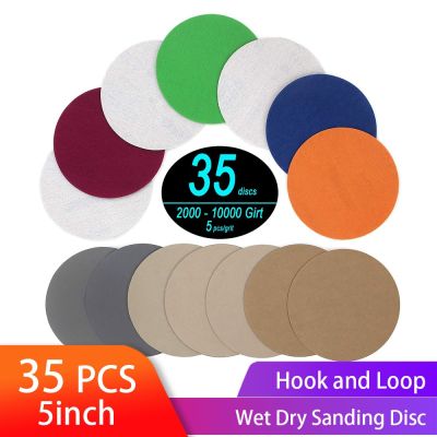 35PCS 5 Inch Dry &amp; Wet Sanding Disc Round Assortment Sandpaper Grit 2000/2500/3000/4000/5000/7000/10000 Hook Loop Abrasive Paper Cleaning Tools