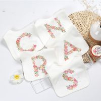 Initial Letter Flower Printed Baby Bibs Boy Girl Infant Cotton White Bib Newborn Saliva Towel Baptism/Birthday Baby Shower Gifts Pipe Fittings Accesso