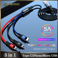 C-SAW 5A 3ใน1สายUSBสำหรับiPhoneชาร์จMicro USBประเภทC SuperChargingสาย40W Huawei SuperCharge 65W OPPO VOOC DashสำหรับSamsung VIVO Xiaomi Redmi Quick Chargeโปรโตคอล