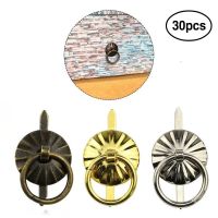 30pcs Small Ring Pulls Handle Antique Bronze Knobs Jewelry Drawer Pull Ring Brad Fasteners DIY Decorative For Box Chest Cabinet