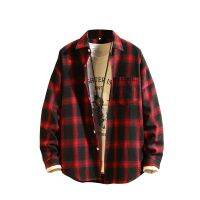 [COD] New retro trendy mens handsome plaid casual loose long-sleeved tide