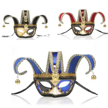 Full Face Men Venetian Theater Jester Joker Masquerade Mask With Bells  Mardi Gras Party Ball Halloween Cosplay Mask Costume