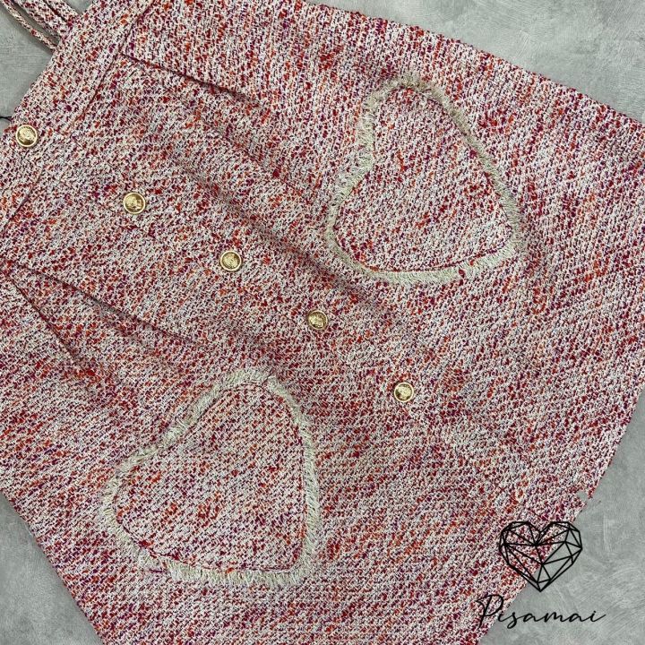 เดรสสายเดี่ยวโซ่งานผ้าทอสีชมพู-แต่งกระเป๋าหัวใจน่ารักๆ-ใส่สวย-น่ารักมากกกกกกก-ดีเท็ลรุ่นนี้ใส่สวย-น่ารักมากๆค่าสาวๆ