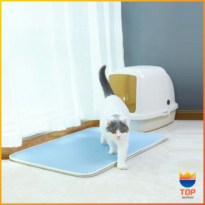 top-ห้องน้ำแมว-ใช้งานง่ายทำความสะอาดง่าย-แผ่นดักทรายแมว-2-ชั้น-วางไว้ข้างหน้า-cat-litter-pad