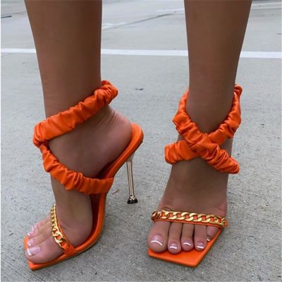 รองเท้าแตะสีส้มหรูหราเซ็กซี่สำหรับผู้หญิง,รองเท้า2022ไซส์43