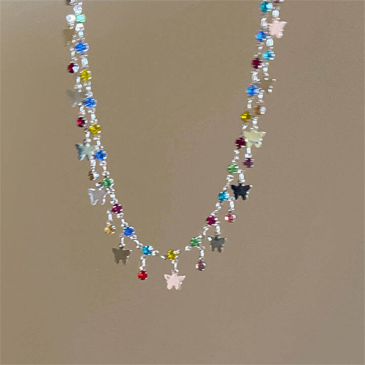 zircon-butterfly-pendant-necklace-colorful-butterfly-neck-piece-jewelry-womens-butterfly-clavicle-chain-y2k-butterfly-necklace-beaded-butterfly-necklace