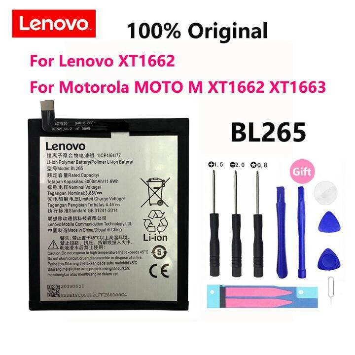 100-original-3000mah-bl265แบตเตอรี่สำหรับ-lenovo-xt1662สำหรับ-motorola-moto-m-xt1662-xt1663โทรศัพท์มือถือแบตเตอรี่-bateria