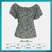 USED Eddie Bauer - Green Floral Boat Neck Top | เสื้อแขนสั้นสีเขียว สีขาว เสื้อคอปาด เสื้อครอป ลายดอก แขนพอง สายฝอ แท้ มือสอง