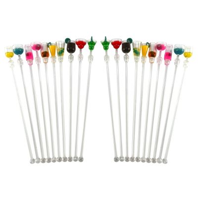 20Pcs Tropical Drink Stirrers Cocktail Drink Stirrers 9 inch Mixer Bar with Wine Glass Patterns, Reusable Gin Stirrers