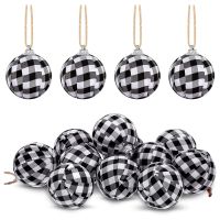 12Pcs Buffalo Plaid Fabric Ball Christmas Fabric Wrapped Balls Christmas Hanging Ornament for Halloween Party Decor