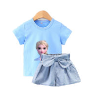 Fashion Little Girls Clothing Set Princess T Shirt&amp;bow Tie Denim Shorts Two Piece Outfits Summer Children Clothes