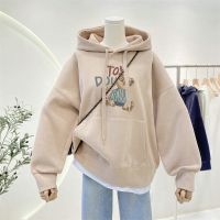 【Ready】? retro hooded bear sweat for women 23 new wter veet thickened large size loose jacket for people