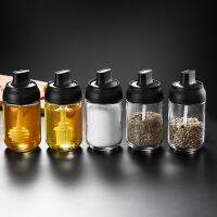 Glass Spice Box Spoon and Lid Integrated Spice Jar Combination Seasoning Jar Kitchen Supplies Home Salt Shaker Oil Bottle Set