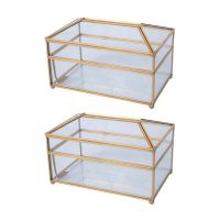 2X Practical Mirror Tissue Box Exquisite Glass Makeup Tissue Storage Box Elegant Gift