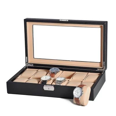 *พร้อมส่ง*กล่องนาฬิกา 12 เรือน กล่องใส่นาฬิกา 12 เรือน (หนังPU) ฝากระจกฝาใส Leather Watch Box กล่องเก็บนาฬิกาข้อมือ ในเหลือง