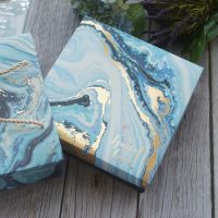 18.5x18.5x6cm 3set Gold Deep Blue Marble Gift Design Paper Box Bag As Baby Shower Birthday Wedding Gift Packaging Use