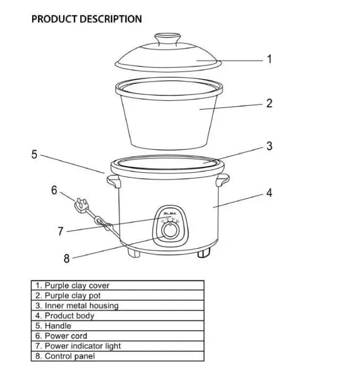 Electric Purple Clay Slow Cooker EPCC-J5033(GR) - Grey (5L/280W